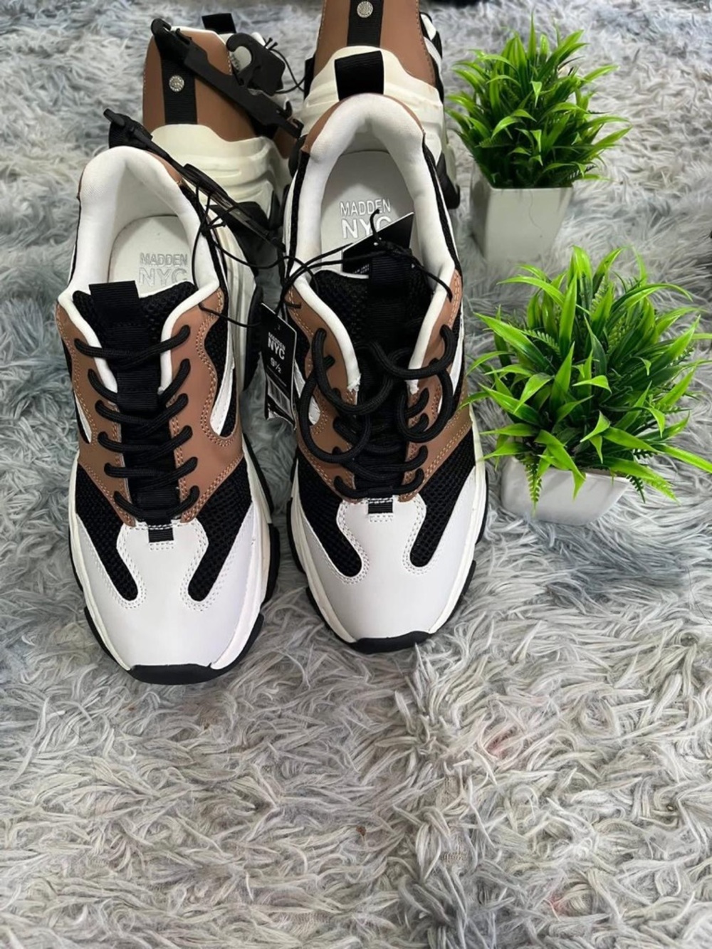Madden NYC White Black Brown Layered Chunky Sneakers